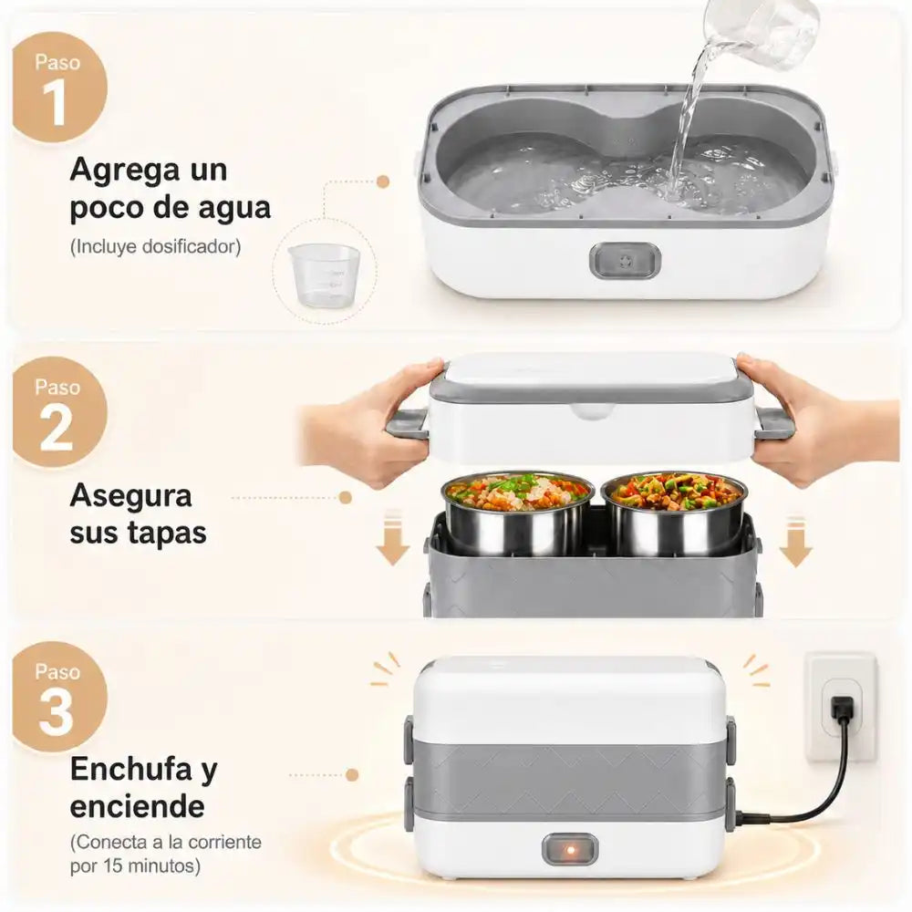 Lonchera Eléctrica Portátil – Dile adiós a la comida fría, caliéntala tú mismo con solo un botón.