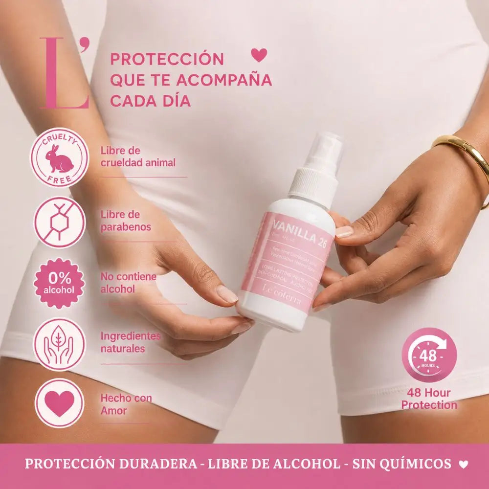 Vanilla 26 Spray Intimo - elimina el mal olor y la humedad íntima con ingredientes 100% naturales, frescura que dura todo el día