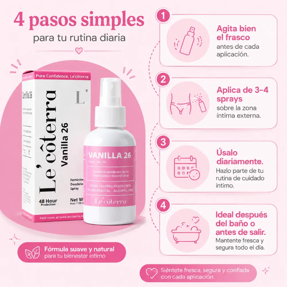 Vanilla 26 Spray Intimo - elimina el mal olor y la humedad íntima con ingredientes 100% naturales, frescura que dura todo el día